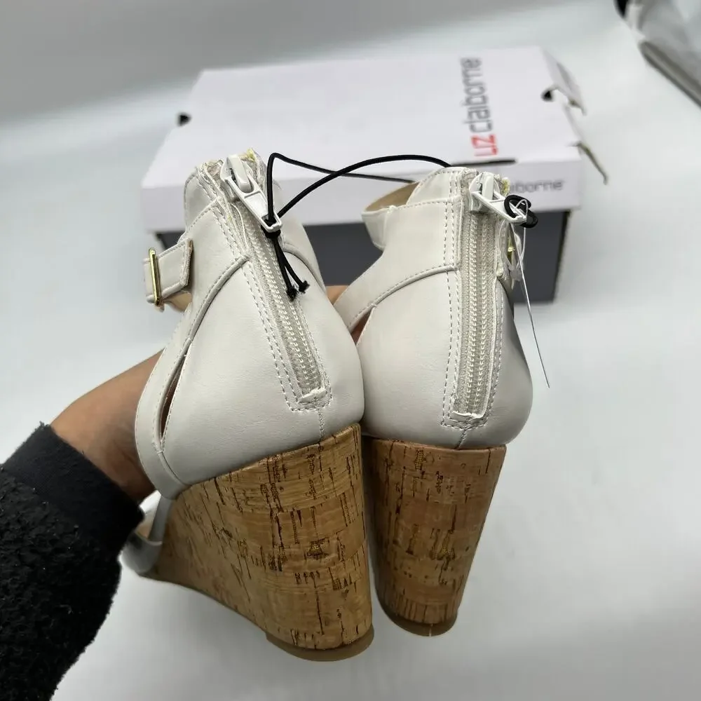 Liz Claiborne Womens Octavia Wedge Sandals White Size 11M